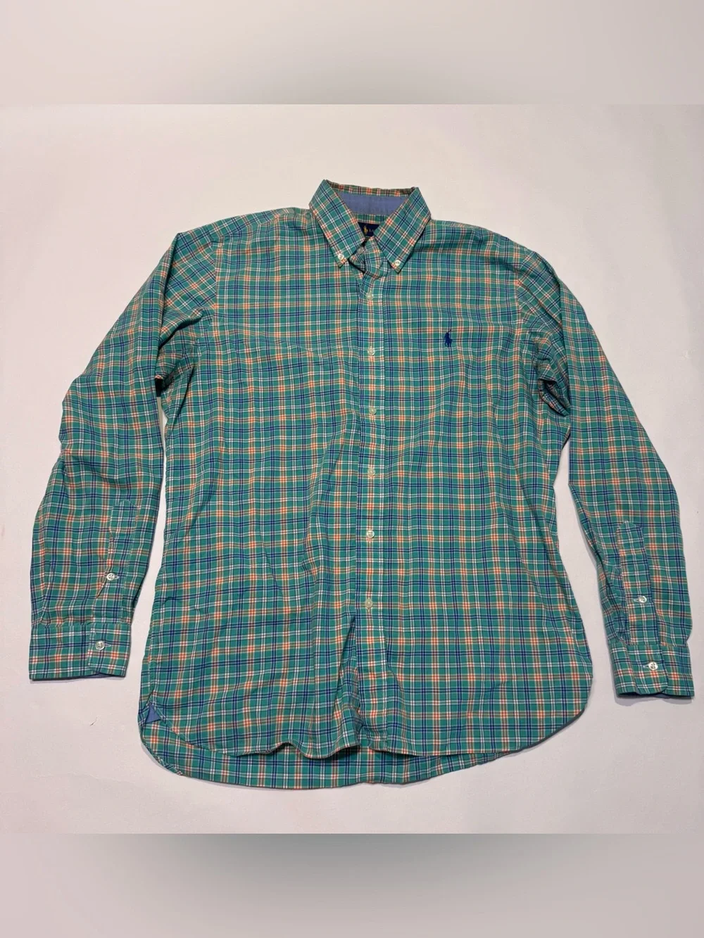 Ralph Lauren Cotton Stretch Long Sleeve Green Dress Shirt Button Down Medium Men